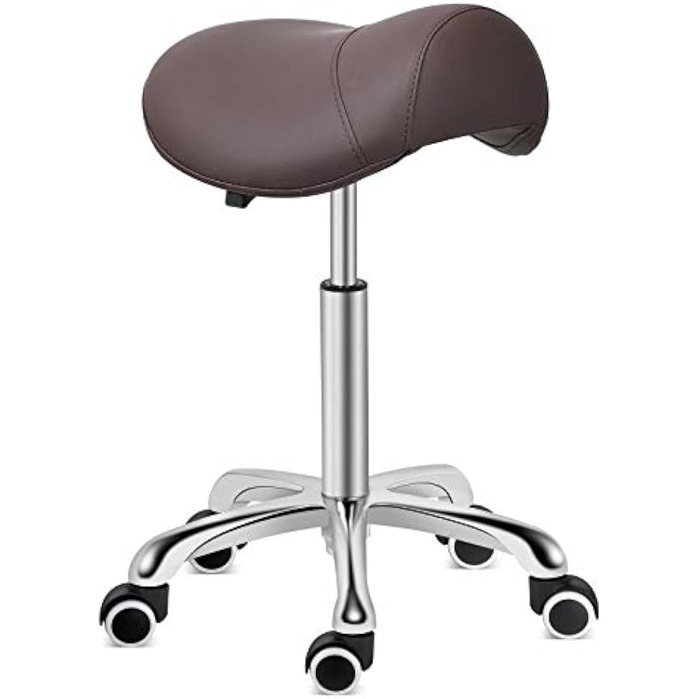 Kaleurrier Saddle Stool Rolling Swivel Height Adjustable With Wheels
