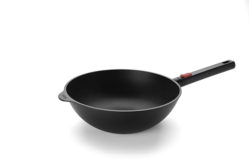 Woll Diamond QXR Eco Logic Wok en fonte et poêle mélangeuse – inductive – Ø 28 cm, hauteur 10 cm, avec manche amovible – Convient pour tous les types de plaques de cuisson, sans PFAS, aluminium, passe