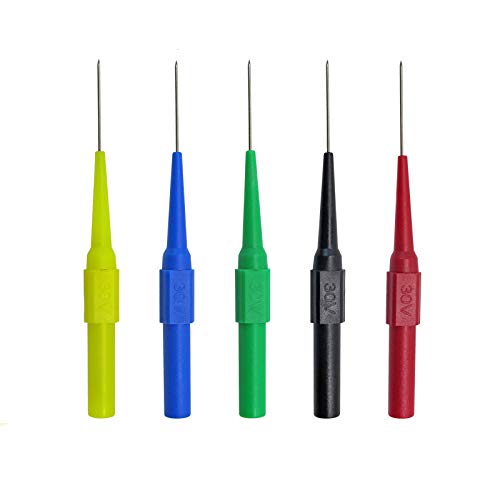 Aoowei Banana Plugs 4mm for Multimeter,Sharp Stainless Steel and Flexible Silicon Back Probe Pin(5 colors) 5 Pcs