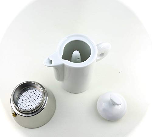 Moka Consorten Italienischer Espressokocher »Darling« aus Edelstahl, weißem Porzellan & Alu-Trichter (105 ml) / Made in… – Bild 4