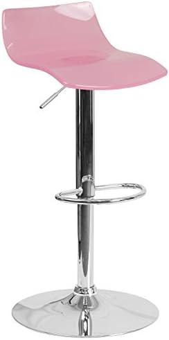 Winston Direct's Leisure Series Contemporary Transparent Pink Acrylic Adjustable Height Barstool with Chrome Base