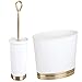 mDesign Modern Plastic Bathroom Storage and Cleaning Accessory Set - Includes Toilet Bowl Brush and Wastebasket Trash Can/Garbage Bin - 2 Pieces - White/Soft Brass
