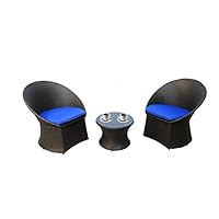 Outime Outdoor Rattan Black Wicker Bistro Set Garden Patio Furniture Conversation Chair & Table Cushioned Sets(Royal Blue Cushion,3 Piece)