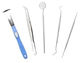 Xcellent Global Set of 5 Dental Hygiene Kit Medical Grade Professional Stainless Steel Dentist Instruments with Anti-fog Mirror, Tweezers, Tartar Scraper, Probe and Tongue Cleaner BT019