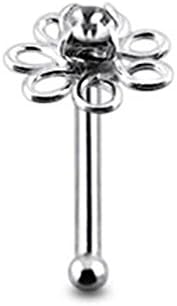 Clear Gem Handmade Filigree Sterling Silver Ball End Nose pin Body jewelry