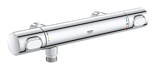 GROHE Precision Flow, Duscharmatur ohne S-Anschlüsse, wassersparend (Thermostat hält Temperatur konstant, Verbrühschutz bei 38°C, Mischbatterie mit Wasserspartaste für die Dusche), chrom, 34799000