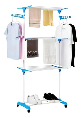 Varal de Chão Organizador Retrátil Dobrável 3 Andares Compacto e Rodinhas para Roupas Íntimas Ideal para Apartamento Premium