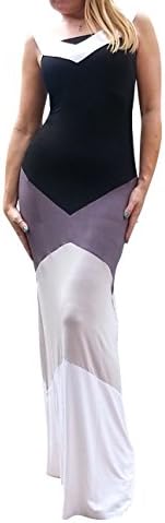 Maya Antonia PLUS Size V-Color-Block Black-Grey-White Maxi Dress, Extra Long (XX-Large)