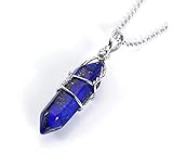 Natural Lapis Lazuli Gemstone Pendant Necklace Healing Crystal Reiki Chakra Gem Stones 18-20 Inch (1pc) Women Girls Men Gifts GGP-E2