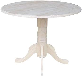 Wood Turned Pedestal Base Dining Table - Dining Table with 2 Leaf and Round Top - Unfinished