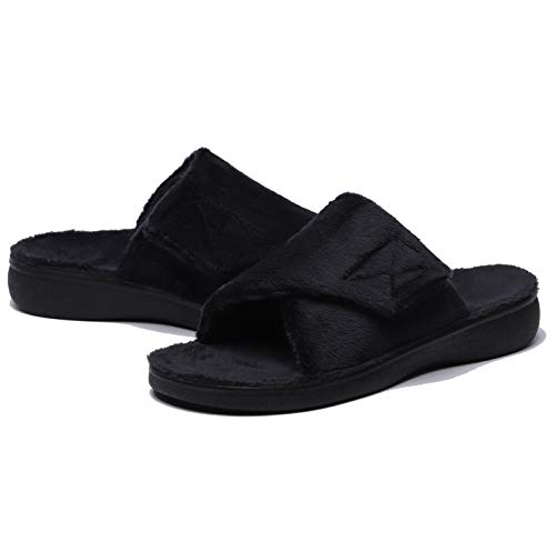 SOLLBEAM Fuzzy House Slippers with Arch Support Orthotic Heel Cup Sandals for Women