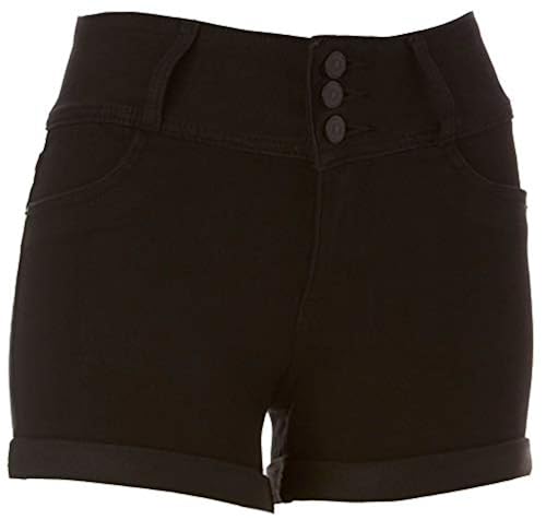 WallFlower Juniors Roll Cuff Button Denim Shorts in Oman Whizz