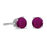 4 mm Round Ruby Screw-back Stud Earrings in 14k White Gold