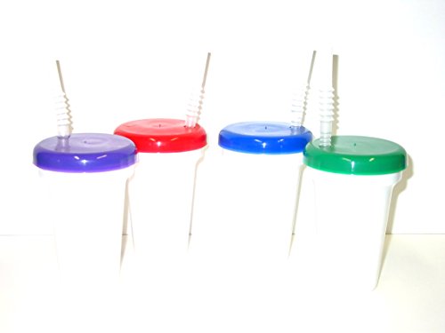 White Sipper Cups, Green Purple Red Blue Lids 12 Ounce Cups, Pack 4,