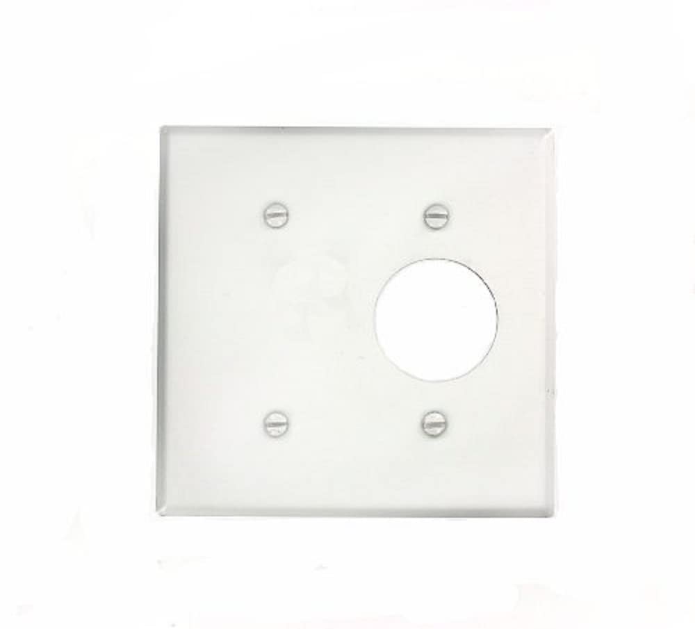 Photo 1 of Leviton 2-Gang 1-Blank 1-Single 1.406-Inch Diameter, Device Combination Wallplate, Painted Metal, Strap Mount, 88085, White