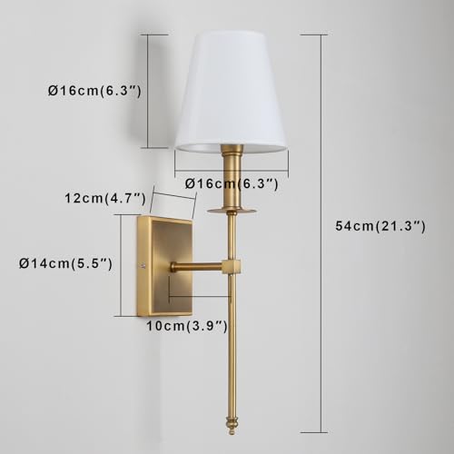 Permo Set of 2 Classic Industrial Wall Sconce with Funnel White Fabric Shade Vintage Vanity Light Modern Wall Light Fixture for Bedroom Living Room Hallway (Antique)