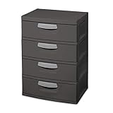 Sterilite 01743V01 4 Drawer Unit, Flat Gray with Black Handles & Drawer Interiors, 1-Pack