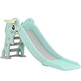 WenStorm Slide for Boys Girls Indoor Outdoor Backyard Use First Slide Playground Plastic Play Slide Climber with Basketball Hoop Dolphin Mint Green