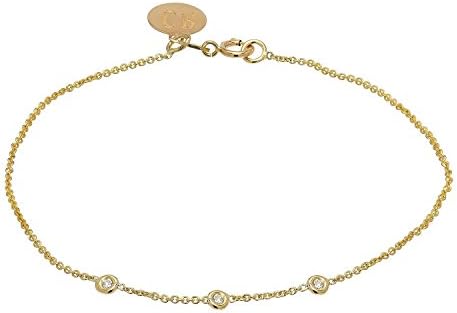 Solitaire Diamond Bracelet 0.15ct - Solid 14k or 18k Yellow Gold- Dainty and Simple Bezel Set - Customized Engraved Name and Initial or Message.