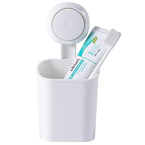 TBM Toothbrush Holder Wall Mounted - Electric Toothbrush Holder No Drill Suction Cup Toothbrush Caddy - Multipurpose Bathroom Accessory White Cup