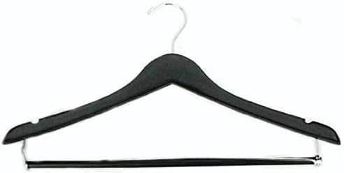 Black Finish Wood Suit Hanger with Locking Bar (Set of 5)