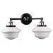 Linea di Liara Lavagna Farmhouse Matte Black Bathroom Light Fixtures Over Mirror Black and Gold 2-Light Bathroom Vanity Light Fixture Milk Glass Shades Modern Vanity Lights, UL Listed