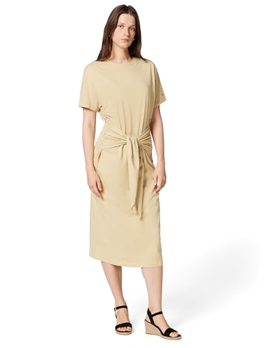 Tommy Hilfiger Donna Abito a T-Shirt Slub Knot Midi da Annodare, Beige (Harvest Wheat), M