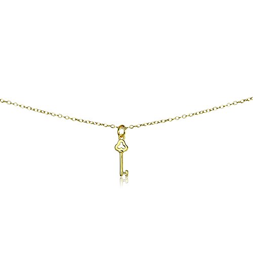B. BRILLIANT Key Necklace for Women Men, Layered Necklace, Short Minimalist Dainty Choker Charm Chain Necklace Sterling Silver, Gold or Rose Gold