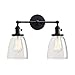 Permo Double Sconce Vintage Industrial Antique 2-Lights Wall Sconces with Oval Cone Clear Glass Shade (Black)