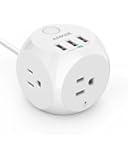 Power Strip, Anker PowerPort Cube, 3 Outlets and 3 USB Ports with Switch Control, Overload Protection, 5 ft Cable, Ultra-Compact for Travel and Office
