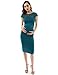 PattyBoutik Mama Crewneck Crochet Lace Inset Ruched Sheath Dress
