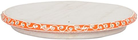 Saudeep India Handpainted Marble Chakla/Marble Roti Maker/Marble Rolling Board(9 Inch Diameter),White