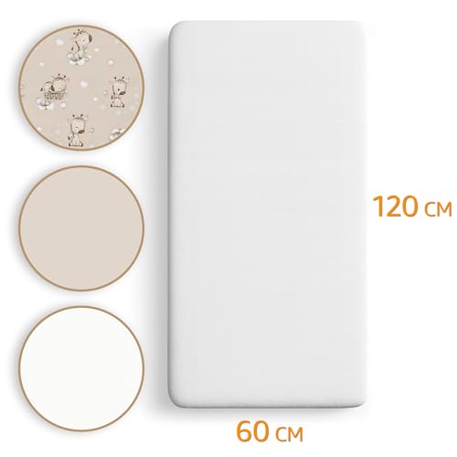 Pram Fitted Sheets Set of 3: 60 x 120 cm - 2 Sheets + 1 Waterproof Mattress Protector - Accessories for Cot Co-Sleeping Pram 60 x 120 cm
