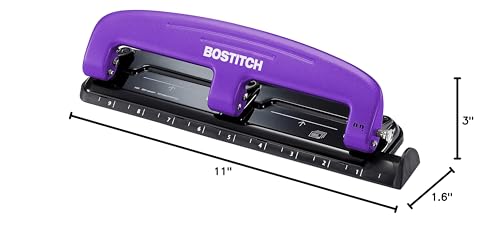 Bostitch Office EZ Squeeze Reduced Effort 3-Hole Punch, 12 Sheets, Purple
