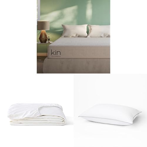 Tuft & Needle Kin Medium Plush 10" Queen Hybrid Mattress + Queen Waterproof Mattress Protector + 2 Standard Down Alternative Pillows