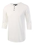 HETHCODE Men's Casual Raglan Fit Soft Baseball 3/4 Sleeve Henley T-Shirts Tee White XL