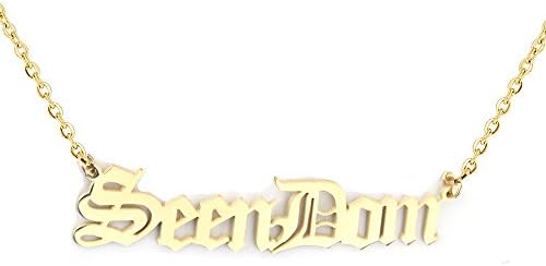 Classic Customized Name Necklace Stainless Steel Personalized 18K Gold Plated Old English Style Nameplate Pendant Necklace (Gold Color)