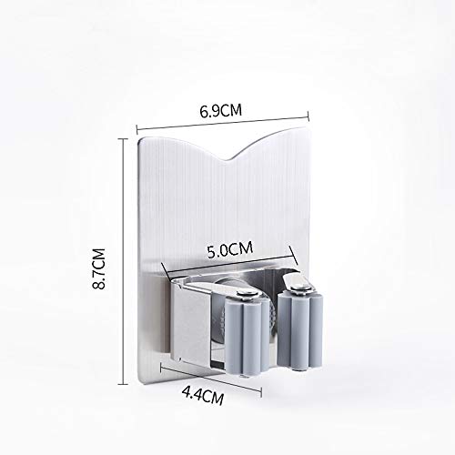 Mop Broom Holder Racks 304 Stainless Steel 3M Self Adhesive Heavy Duty Wall Mounted Mop Organizer Storage Clip Multi-Used for Garage Kitchen and Bathroom (2 Pack)