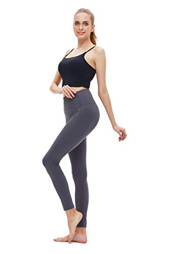 Yoga Pants for Women,High Waist Yoga Pants with Pockets, Tummy Control Workout Running Pants 4 Way Stretch Yoga Legging(Gray, L)