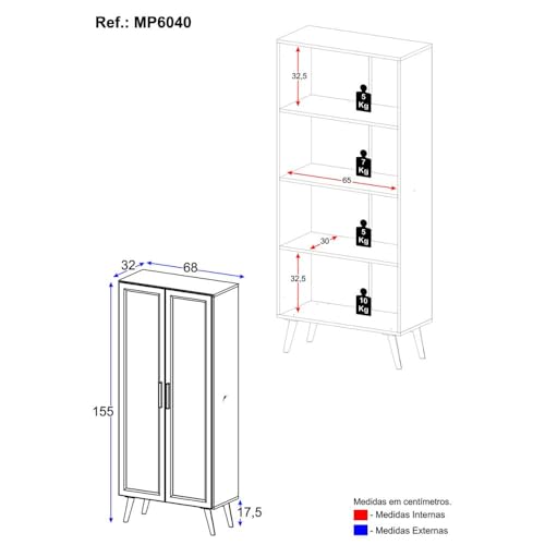 Multimóveis Cristaleira com 2 Portas de Vidro Retrô 68cm Urban MP6040 Preto