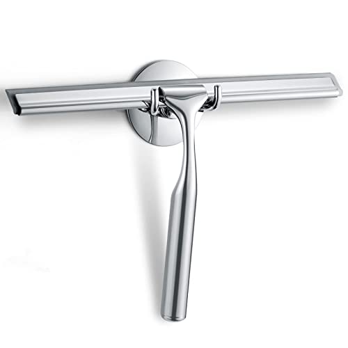 Quntis Escobilla de Silicona para Ducha con Mango de Acero Inoxidable, escobilla limpiacristales para Ventana de baño, Cocina, automóvil, hogar con Soporte de Pared Profesional