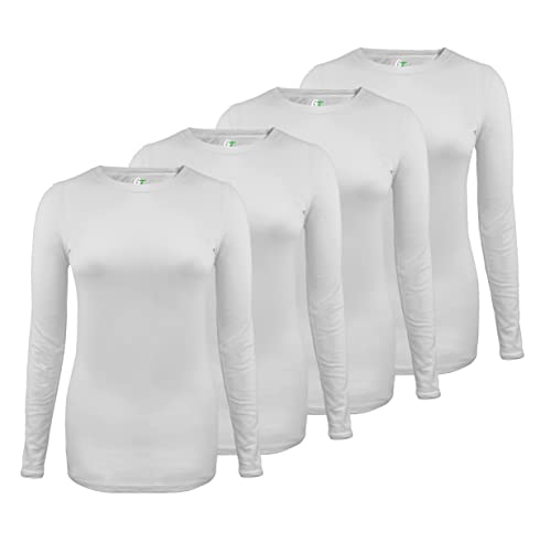 Green Town Scrubs for Women - Multi-Pack Long Sleeve Underscrub Tee, Super Soft, Stretch Fabric, Lightweight, Easy Care-White/White/White/White-Large at Amazon