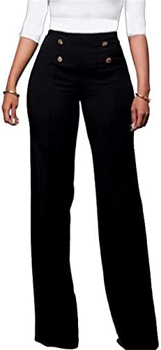 HuiSiFang Women's Casual Stretchy High Waisted Button Down Wide Leg Long Pants