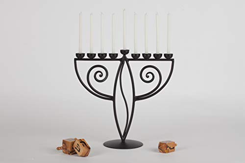 RTZEN Judaica - Wave-Style Hanukkah Menorah, Handmade, 9 Iron Cups, Israel Décor, for All 8 Nights of Chanukah,(Black)