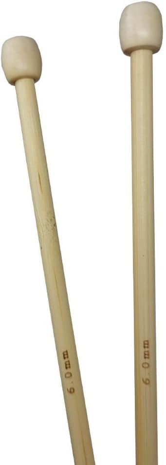 Bamboo Knitting Needles Pair, 35cm Long Single Point Knitting Needle Set 4mm - 25mm (6mm)