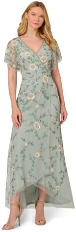 adrianna papell women's bead flutter-sleeve midi mesh dress Adrianna Papell Flutter Sleeve Beaded Wrap Gown
