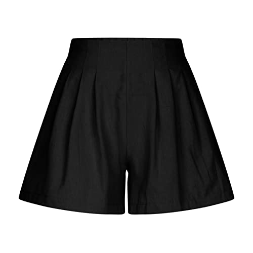 Pleated Linen Shorts Women Casual Summer High Waisted Beach Shorts Wide Leg Pocket Shorts Dressy Casual Pants Plus Size Flowy Mom Shorts High Waisted Flare Shorts Paperbag Short Dress Shorts for Women