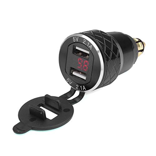 Alamor 12V-24V 4.2A Voltmeter Red Motorcycle Dual Usb Charger Din Socket compatible with BM-W Motorbike - Black