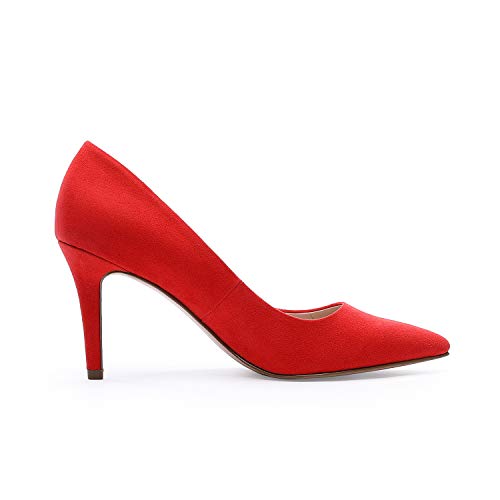 TIHOO Women's Classic Pointed Toe High Heel Dress Pumps Slip On Basic Shoes (10 M US, Red)