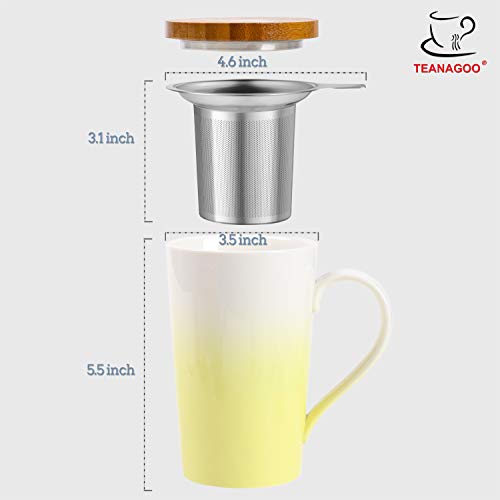 TEANAGOO M066-Y Ceramic TEANAGOO Tea Mug with Infuser and Lid, 18 OZ, Yellow, Teaware with Filter, Tea Cup Steeper Maker, Brewing Strainer for Loose Leaf Tea, Diffuser mug set for Lover Gift Simple - Thumbnail 5